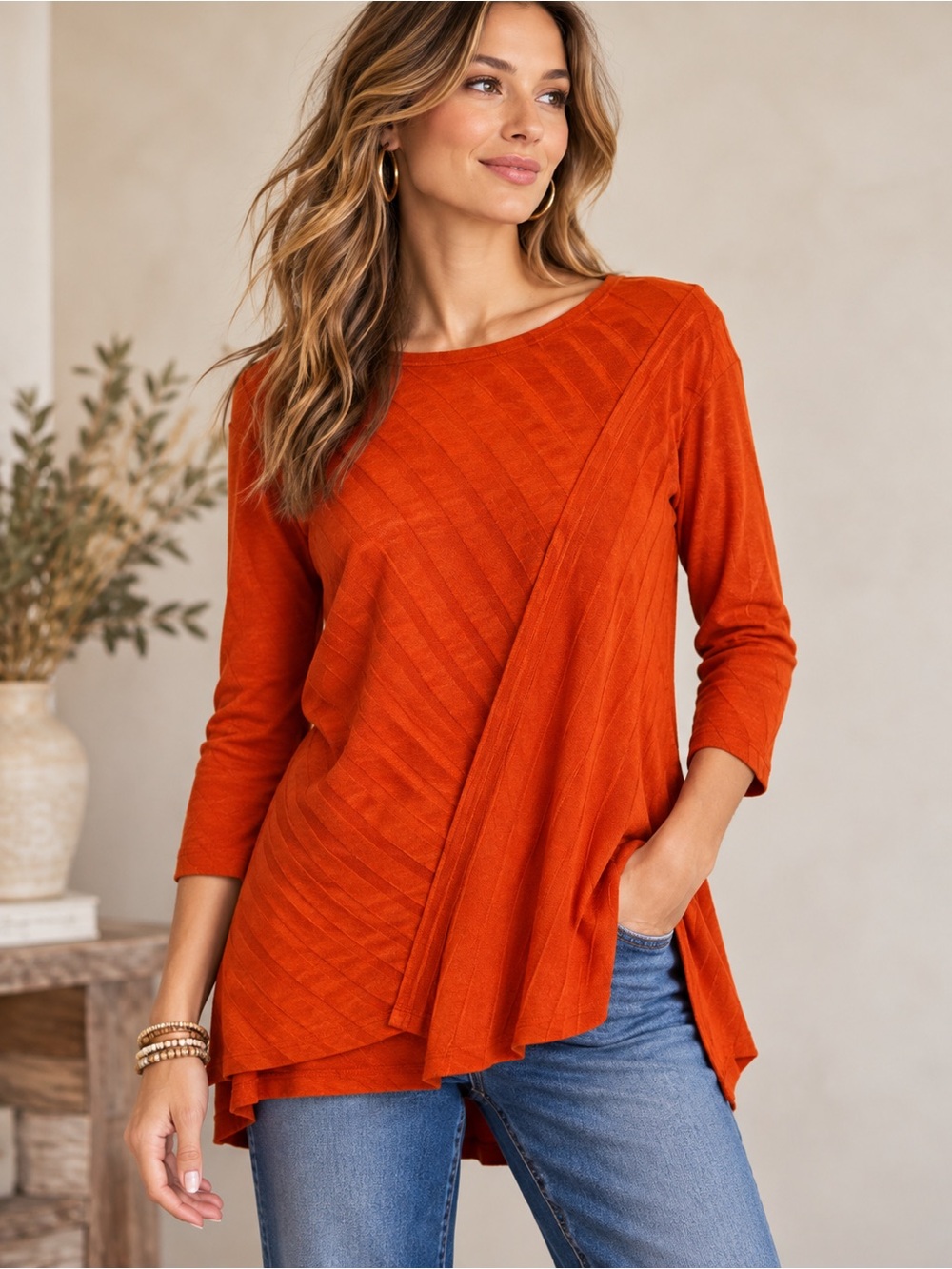 Maeve Anthropologie Deep Orange Asymmetrical Draped Textured Top XS